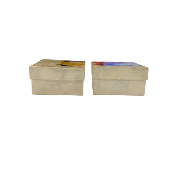 Set of 2 Capiz Shell Trinket Boxes Bird Design Cardinal Goldfinch Philippines - Picture 6 of 11